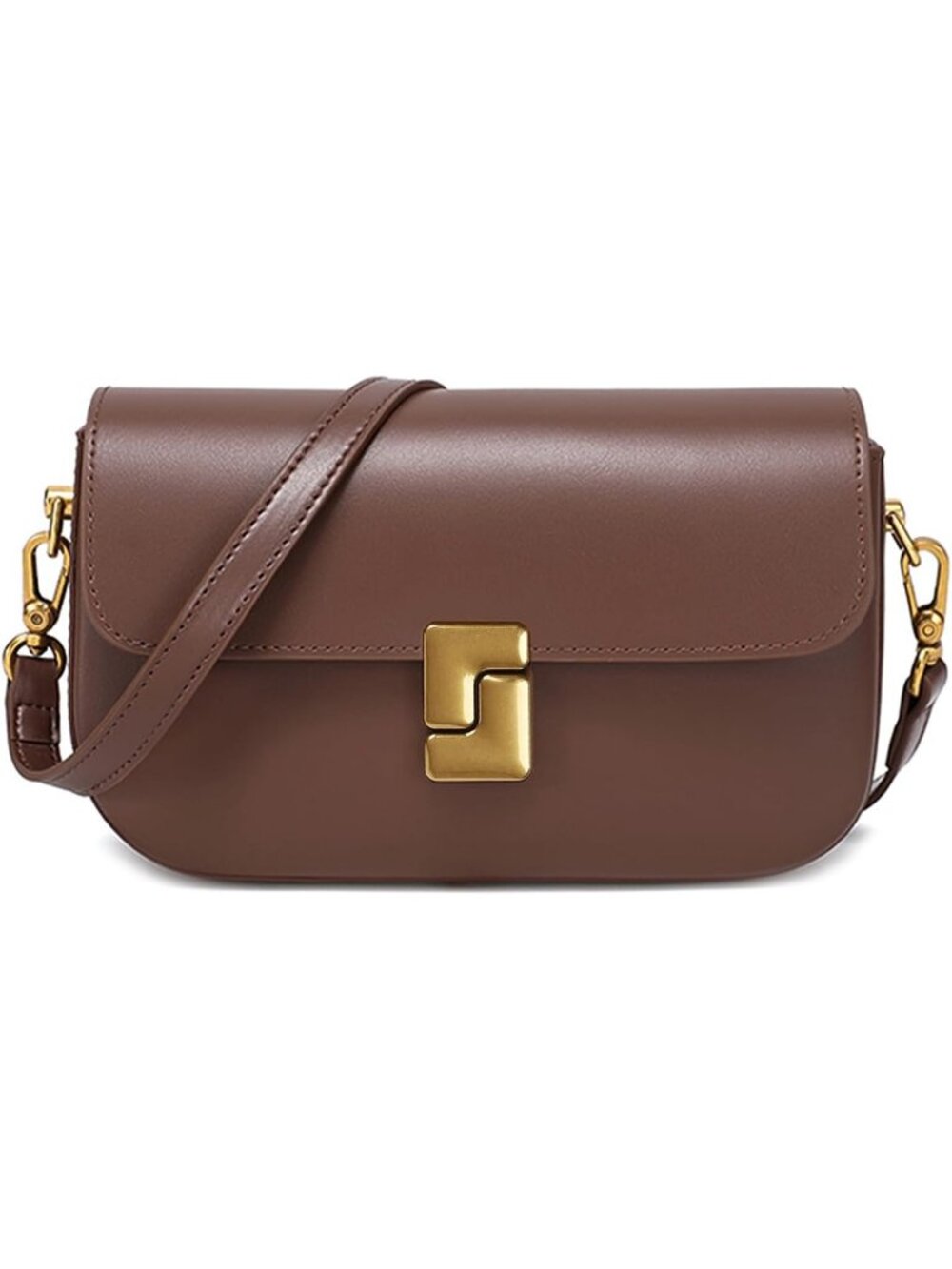 Women's Coffee Genuine Leather 3 Pockets Small Crossbody Purse Shoulder Bag